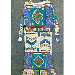 Lerner 90s Southwestern Geometric Print Maxi Dress Long Sleeve Multi L/XL